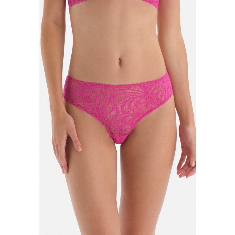 Dagi Fuchsia Lace Stripe Detailed Brazilian Panties