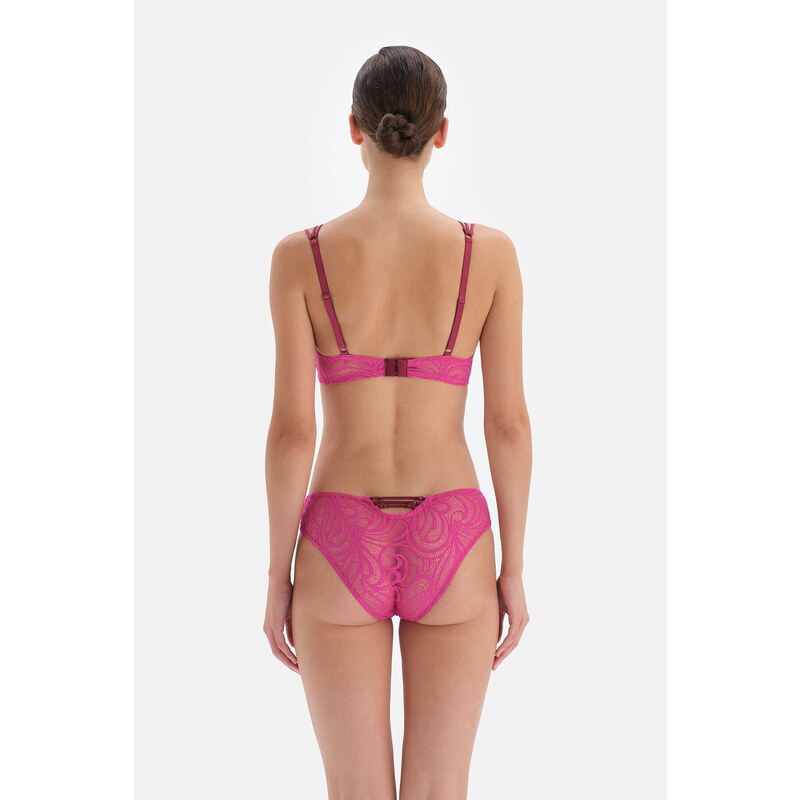 Dagi Fuchsia Lace Stripe Detailed Brazilian Panties