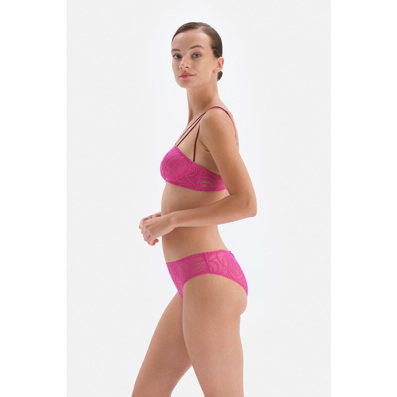 Dagi Fuchsia Lace Stripe Detailed Brazilian Panties