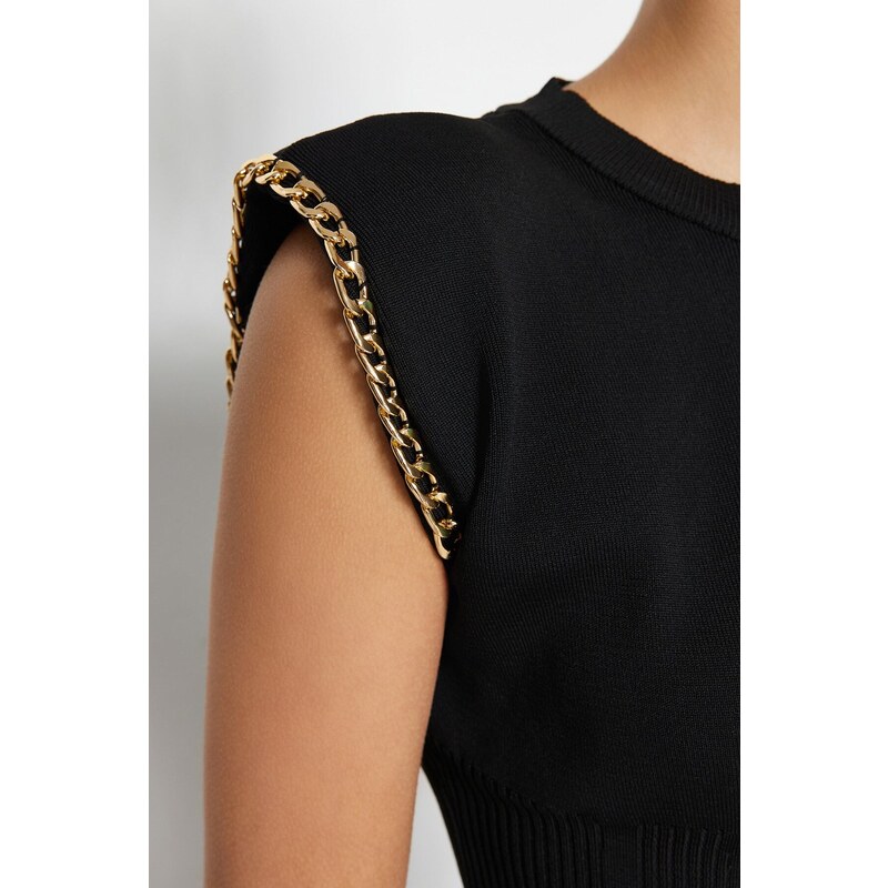 Trendyol Black Metal Chain Detailed Knitwear Knitted Blouse