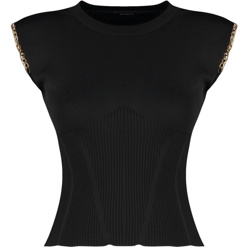 Trendyol Black Metal Chain Detailed Knitwear Knitted Blouse