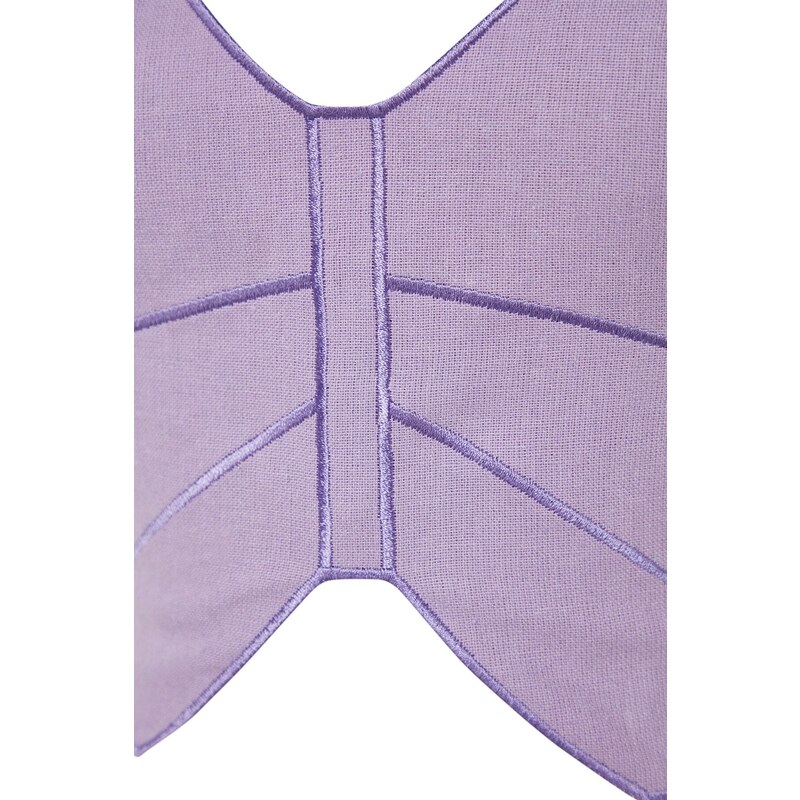 Trendyol Lilac Crop Woven Embroidered Linen Blended Blouse