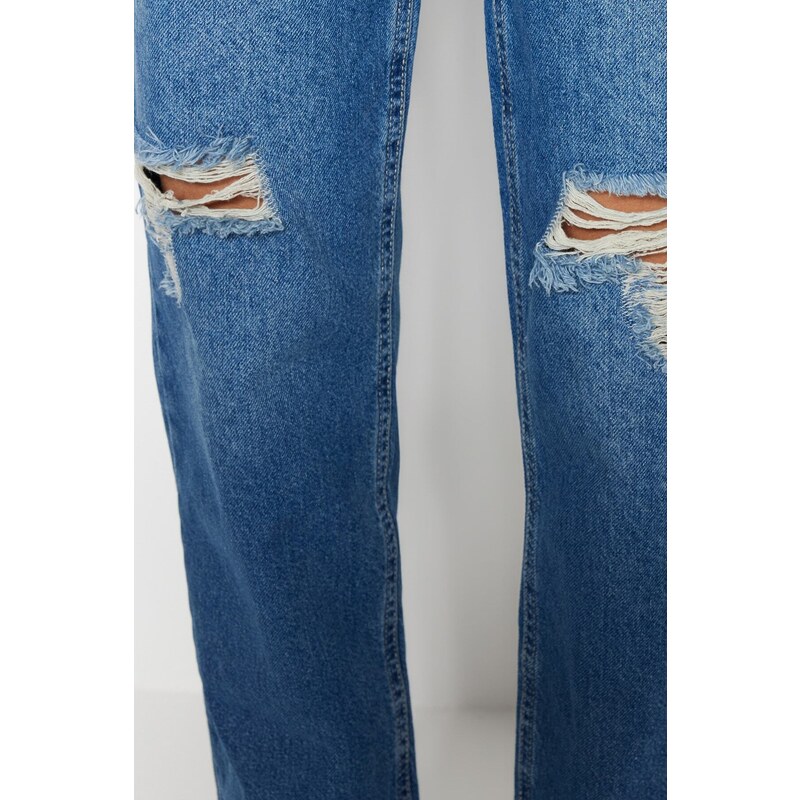 Trendyol Blue Ripped High Waist Mom Jeans