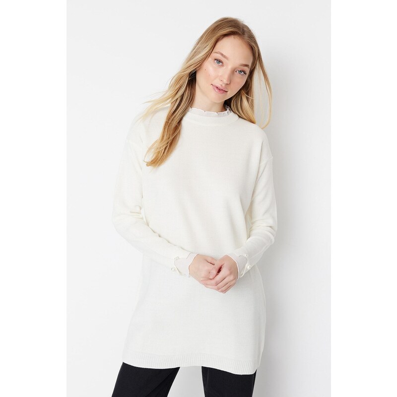 Trendyol Ecru Sleeves Pearl Detailed Knitwear Sweater