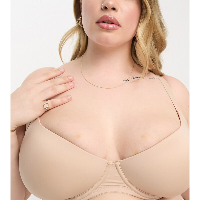 ASOS Curve ASOS DESIGN Curve microfibre moulded t-shirt bra in beige 115509594