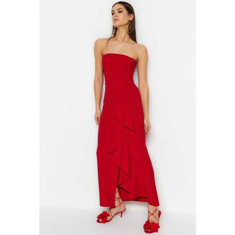 Trendyol Red Woven Long Evening Dress