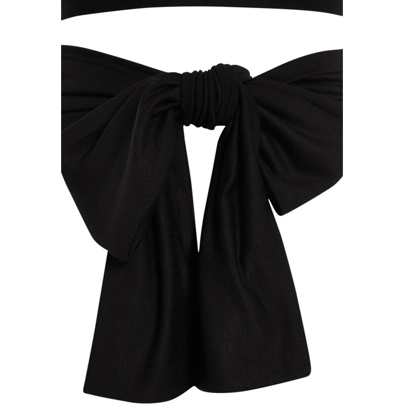 Trendyol Black Crop Knitted Tie Blouse