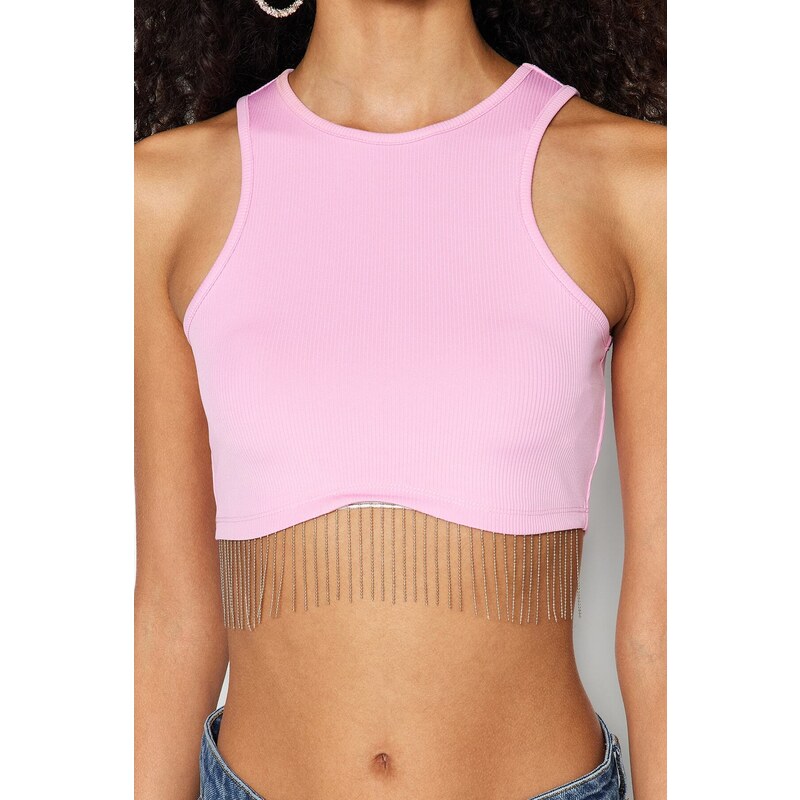 Trendyol Pink Crop Knitted Accessory Blouse