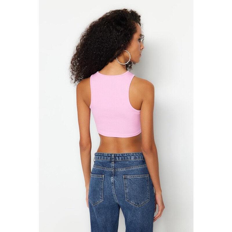 Trendyol Pink Crop Knitted Accessory Blouse