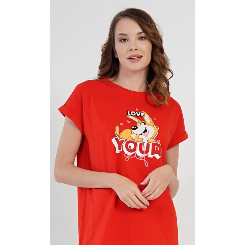 Vienetta Dámská noční košile s krátkým rukávem Love your self - červená