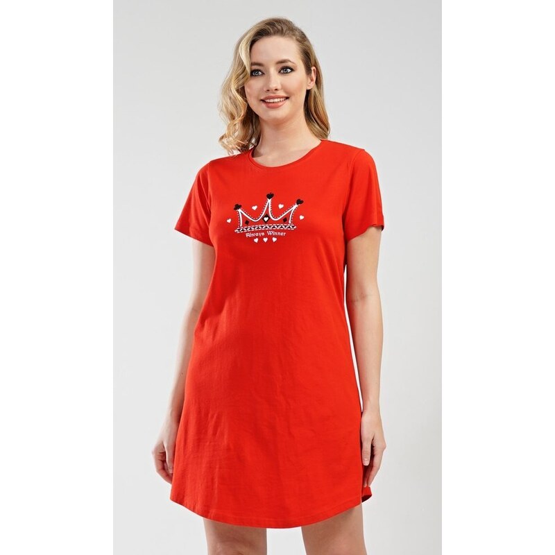 Vienetta Dámská noční košile s krátkým rukávem Koruna - červená