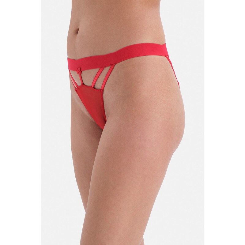 Dagi Red String Detailed Fishnet Brazilian Panties