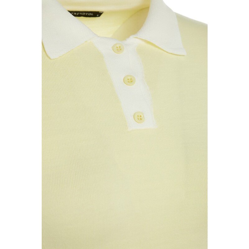 Trendyol Yellow Color Block Polo Neck Knitwear Blouse