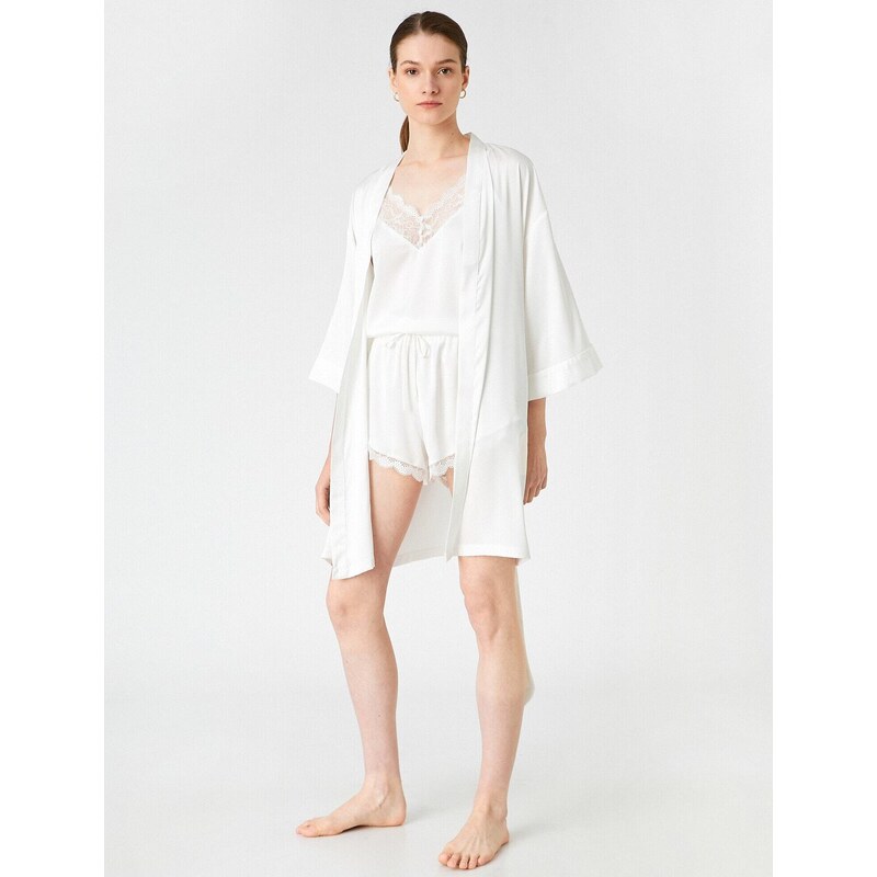 Koton Bridal Satin Dressing Gown with Belted