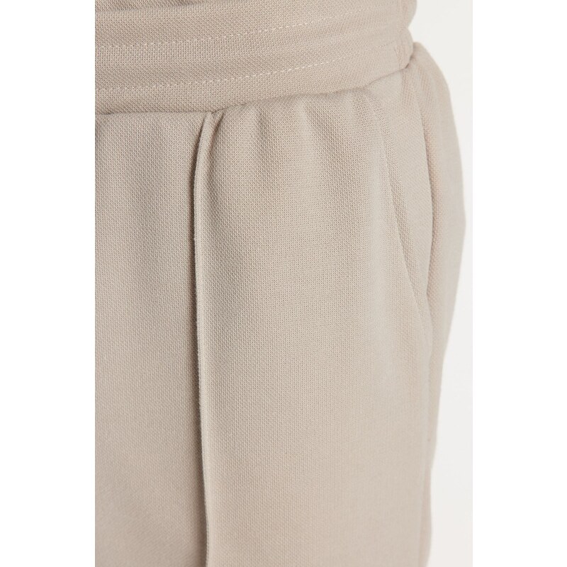 Trendyol Stone Regular/Normal Fit Medium Length Textured Elastic Waist Stitch Detail Pique Shorts