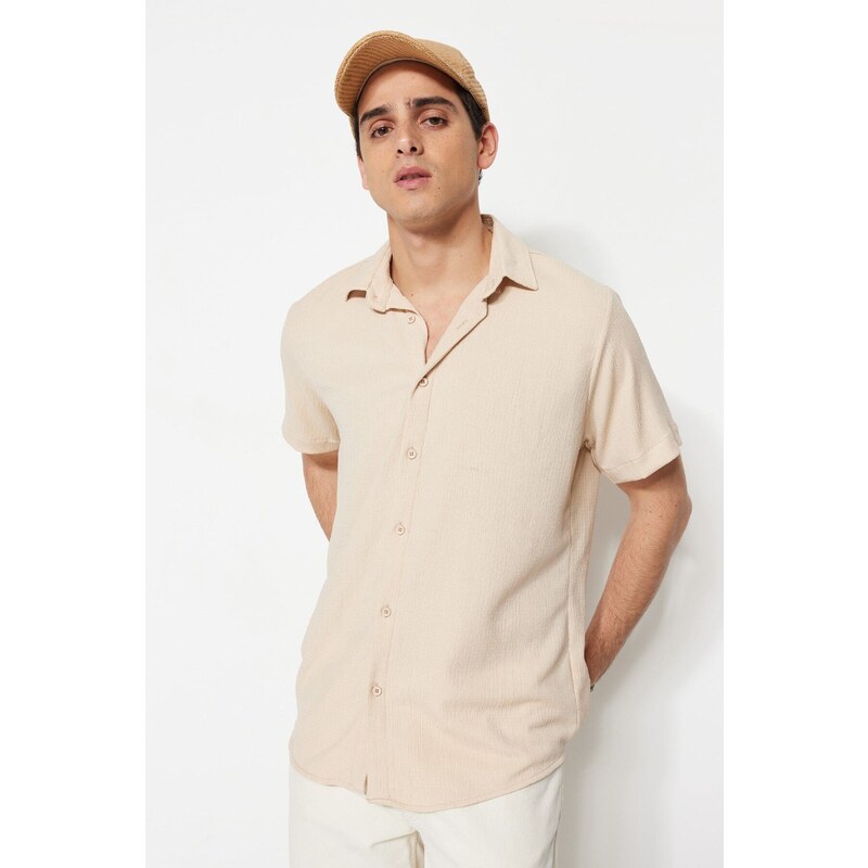 Trendyol Stone Regular Fit Short Sleeve Textured Knitted Shirt