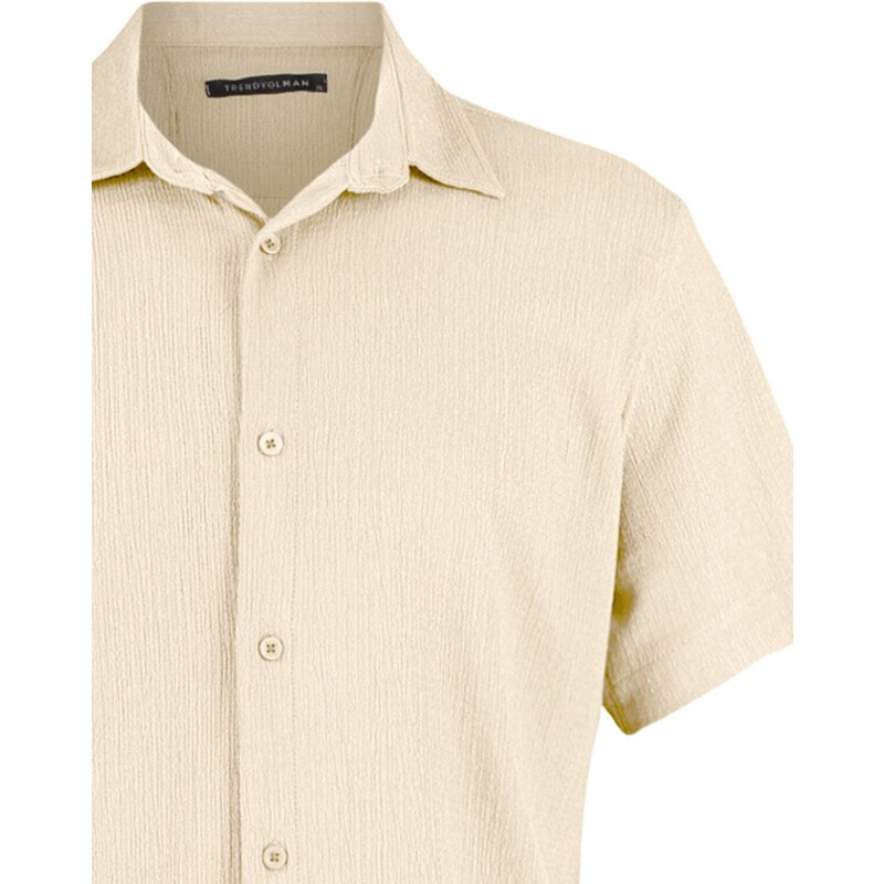 Trendyol Stone Regular Fit Short Sleeve Textured Knitted Shirt