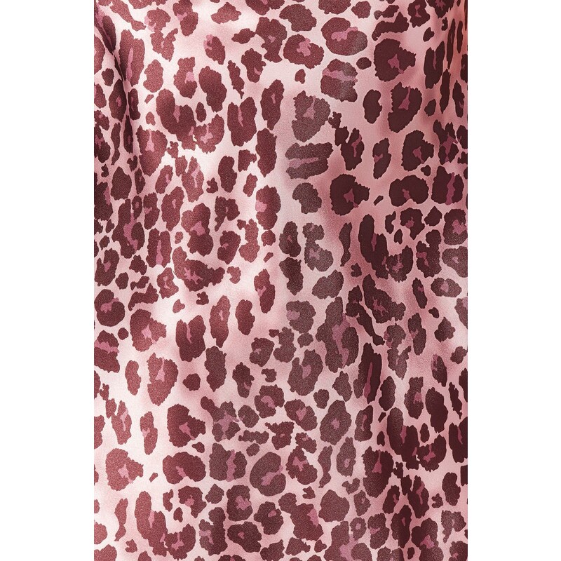 Trendyol Pink Satin Leopard Patterned Lace Collar Woven Nightgown