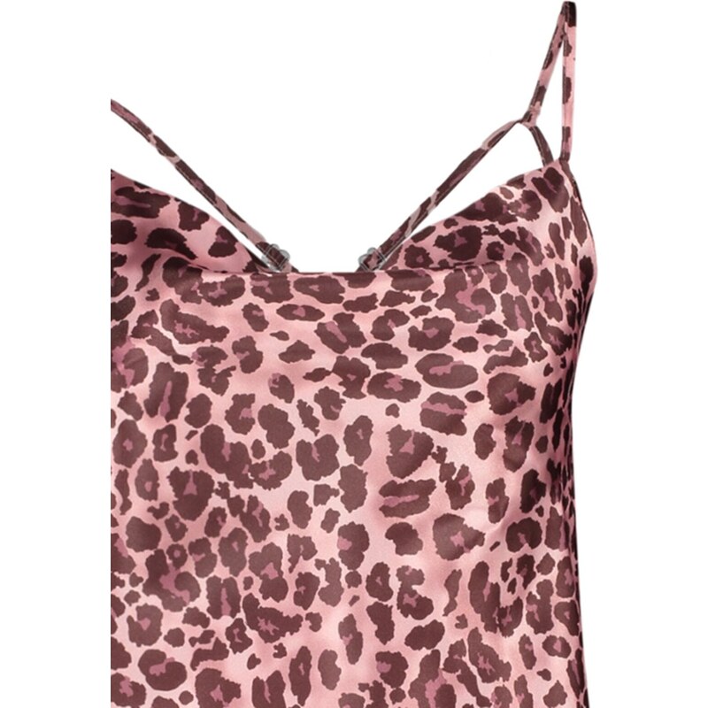 Trendyol Pink Satin Leopard Patterned Lace Collar Woven Nightgown