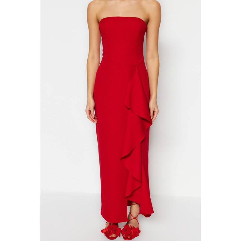 Trendyol Red Woven Long Evening Dress