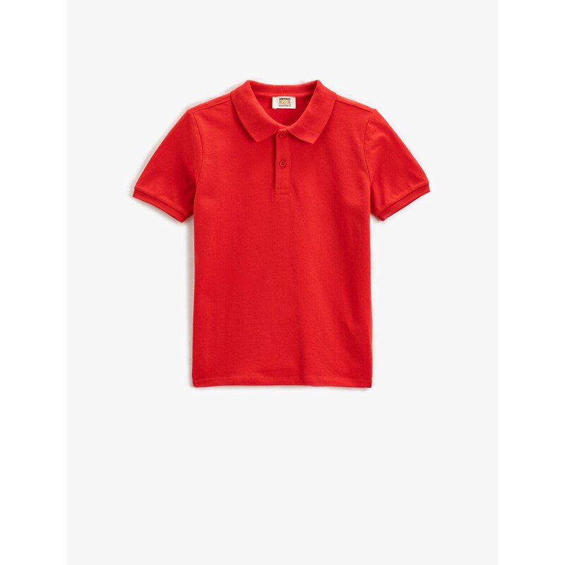 Koton Basic Polo T-Shirt with Short Sleeves and Button Detail.