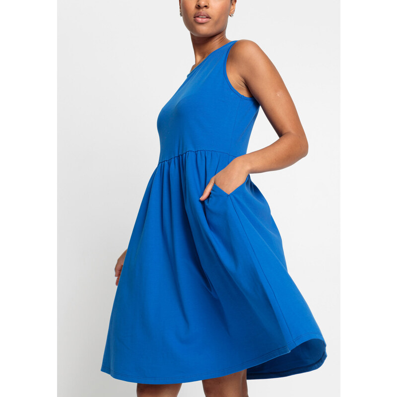 bonprix Úpletové šaty s kapsami Modrá
