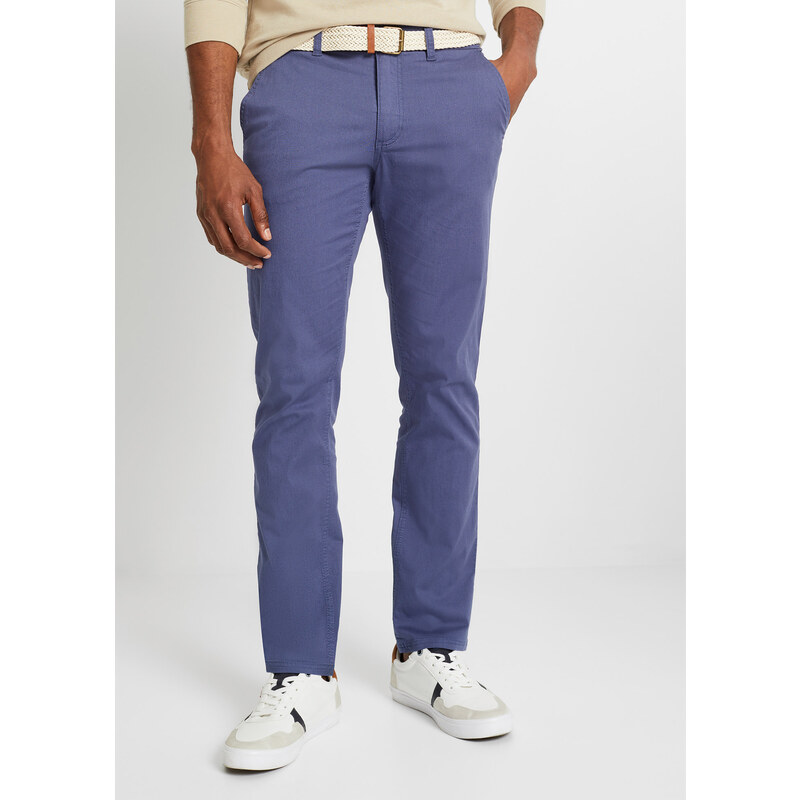 bonprix Chino kalhoty s pružným pasem a opaskem, Regular Fit,