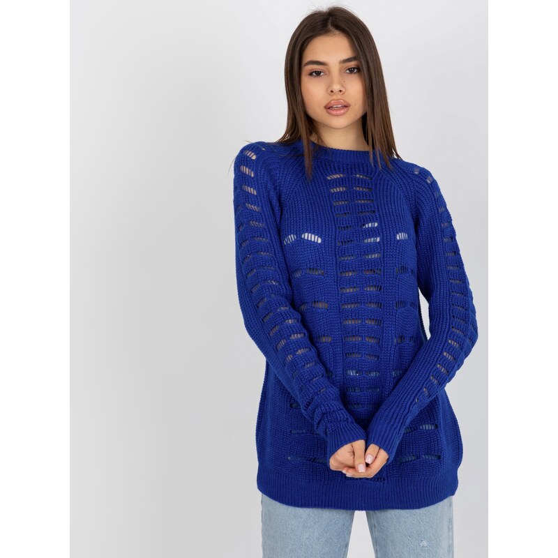Fashionhunters Kobaltově modrý oversized svetr s prolamovaným vzorem