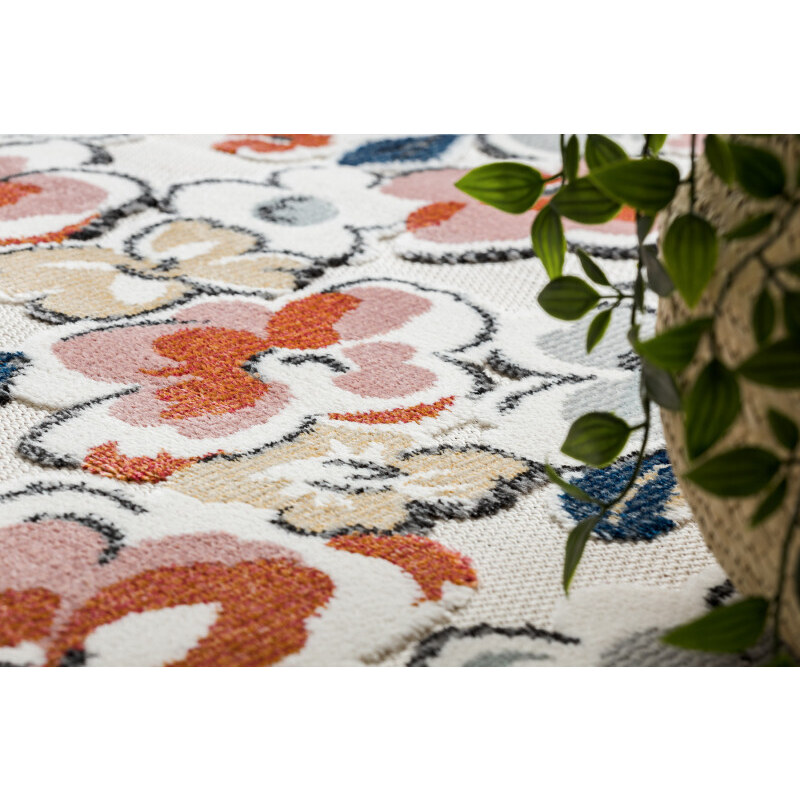 Dywany Łuszczów Kusový koberec Botanic 65239 flowers ecru – na ven i na doma - 78x150 cm