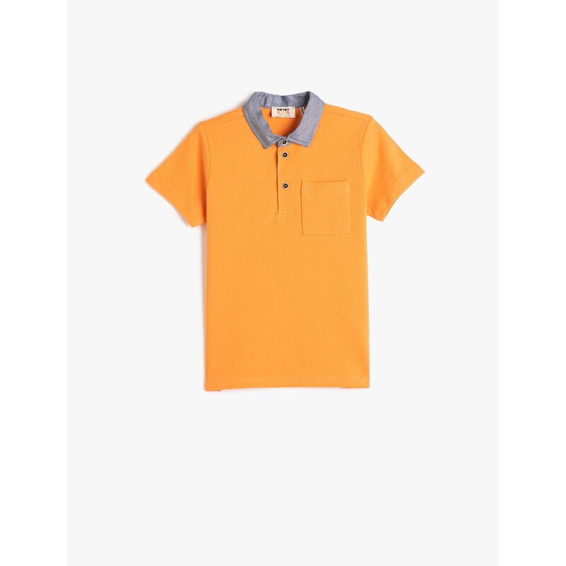 Koton Polo Neck T-Shirt Short Sleeve One Pocket Detailed Cotton