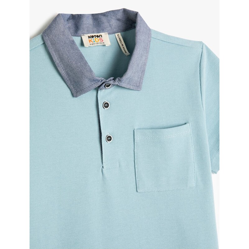 Koton Polo-Neck T-Shirt Short Sleeved One Pocket Detailed Cotton.