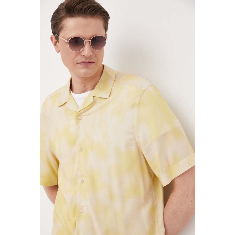 Košile Calvin Klein pánská, žlutá barva, regular