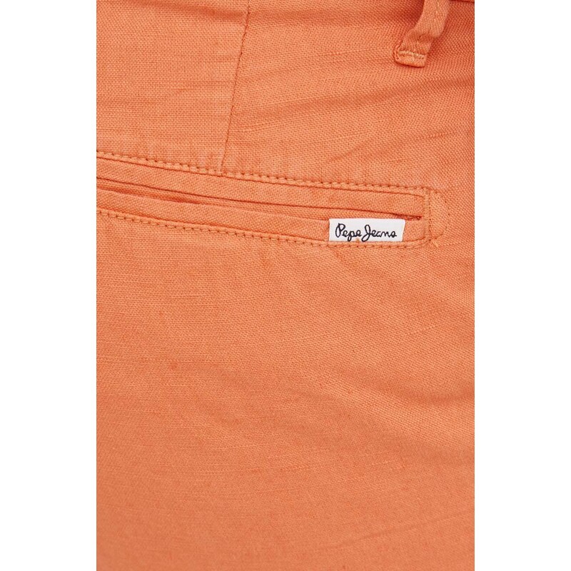 Šortky s příměsí lnu Pepe Jeans Arkin oranžová barva
