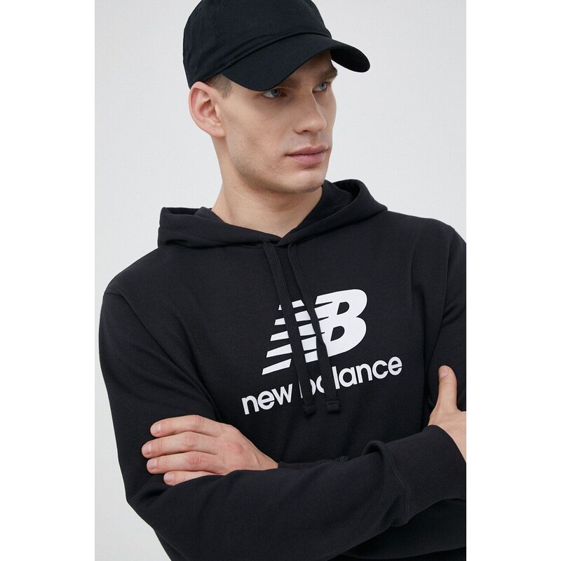 Mikina New Balance pánská, černá barva, s kapucí, s potiskem, MT31537BK-7BK