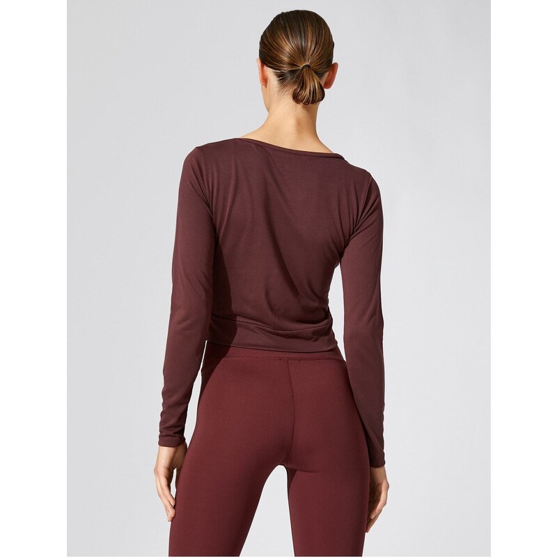 Koton Crop Yoga T-Shirt Twirl Detailed Long Sleeve Modal Blended Silky Textured