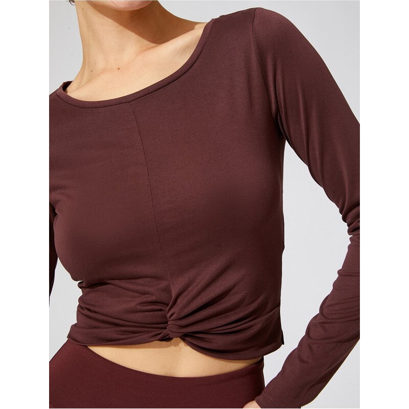 Koton Crop Yoga T-Shirt Twirl Detailed Long Sleeve Modal Blended Silky Textured