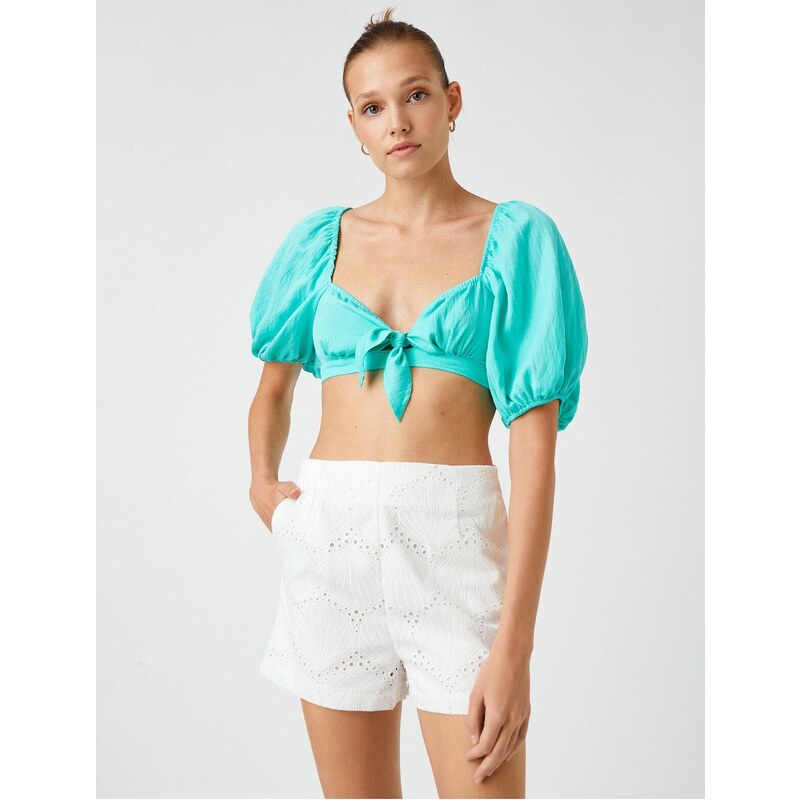 Koton Şahika Ercümen X Cotton - Bow Detailed Crop Blouse