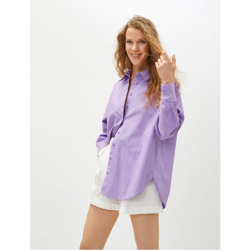 Koton Oversized Shirt Long Sleeved Linen Blend