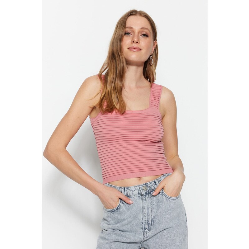 Trendyol Dried Rose Crop Knitted Blouse With Knitted Detail