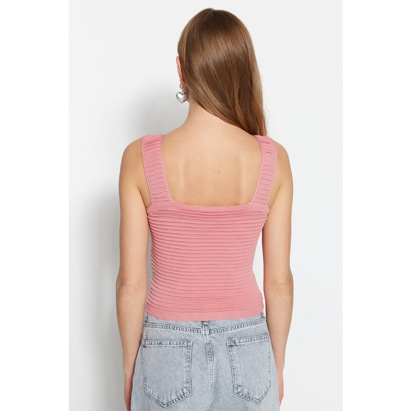 Trendyol Dried Rose Crop Knitted Blouse With Knitted Detail