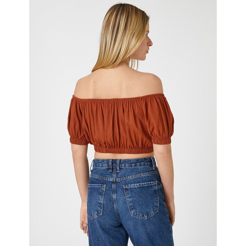 Koton Women's Clothing Crop Blouse Open Shoulder Elastic