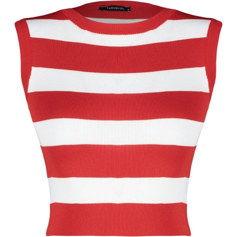 Trendyol Red Crop Striped Knitwear Blouse