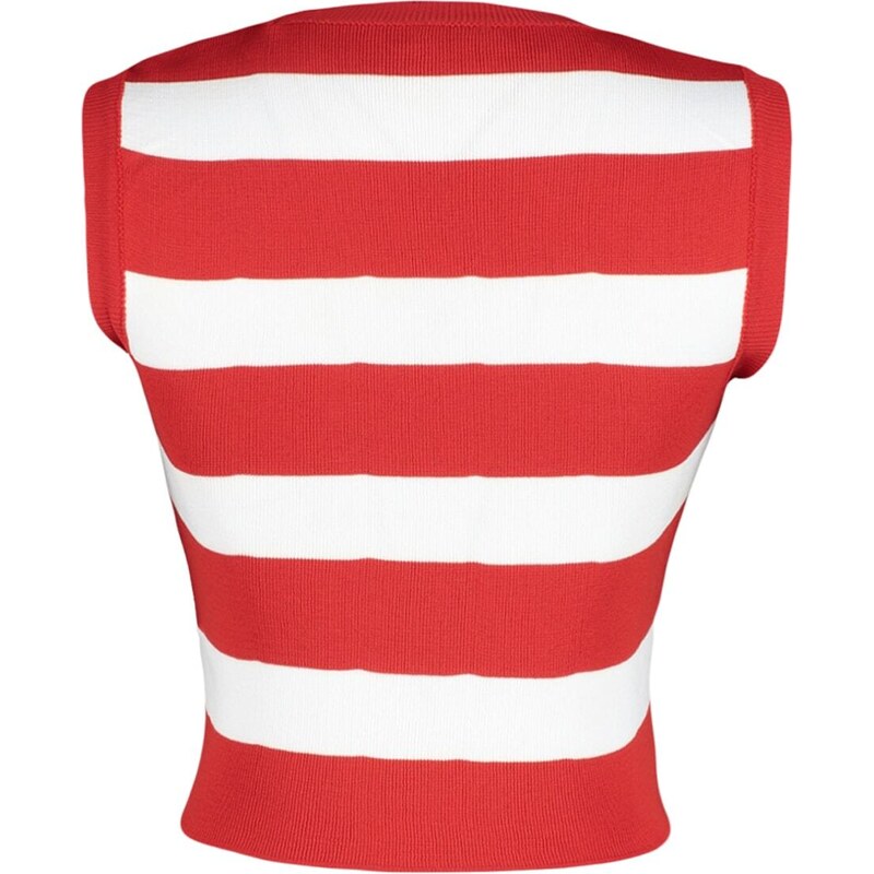 Trendyol Red Crop Striped Knitwear Blouse