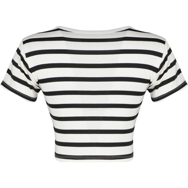 Trendyol Premium Black-Ecru Black Striped 2 Pack Viscose Crop Stretchy Knitted Blouse