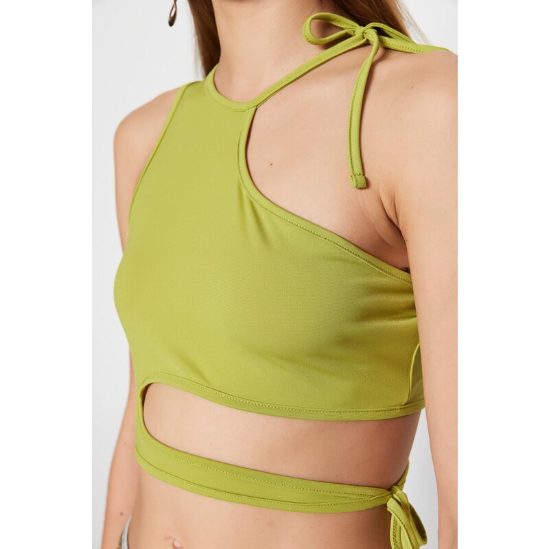 Trendyol Oil Green Crop Knitted Window/Cut Out Detailed Blouse