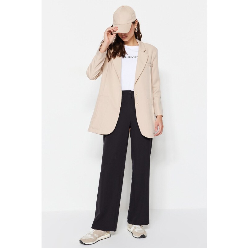 Trendyol Beige Buttoned Blazer Woven Lined Jacket