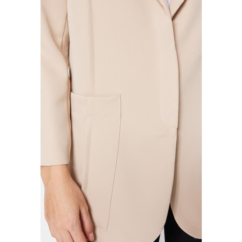 Trendyol Beige Buttoned Blazer Woven Lined Jacket