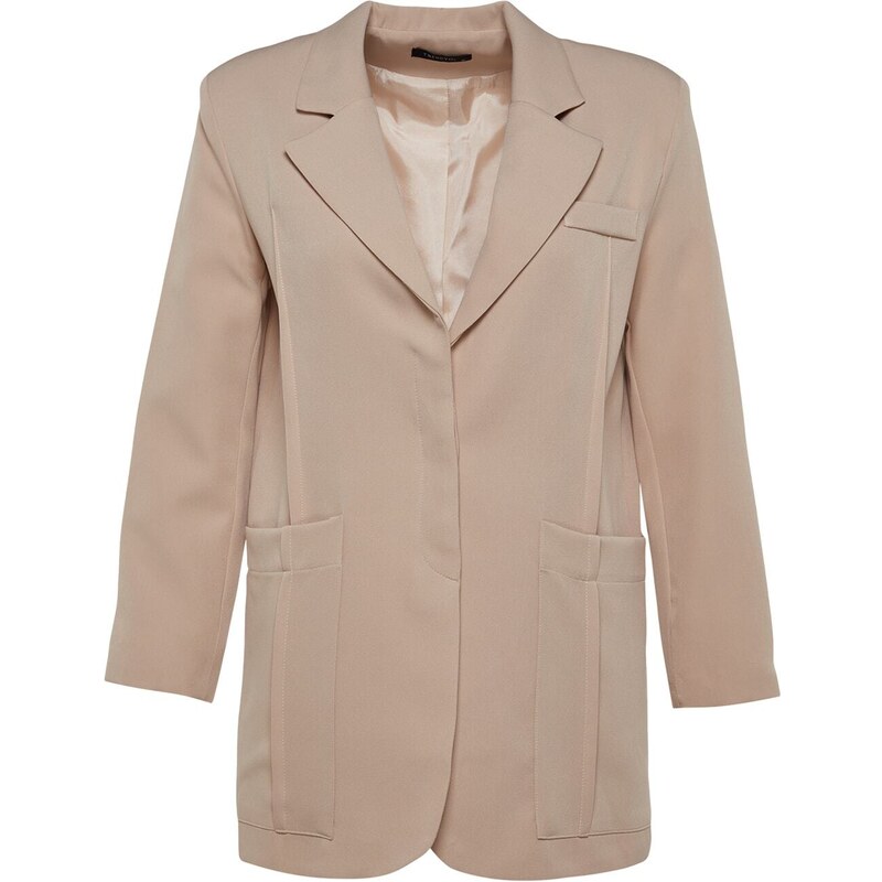 Trendyol Beige Buttoned Blazer Woven Lined Jacket