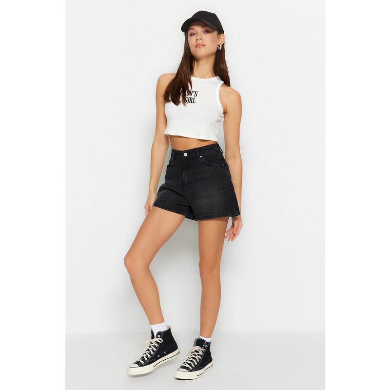 Trendyol Black High Waist Denim Shorts