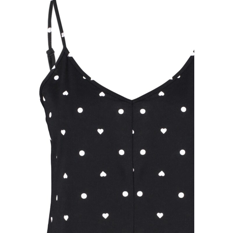 Trendyol Black 100% Cotton Polka Dot and Heart Patterned Ruffle Detailed Knitted Overalls